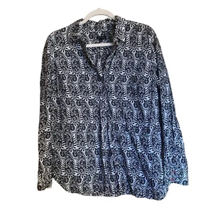 Blusa Top Talbots Mujer Grande Negra Blanca Estampado Paisley Abotonada Damas - Imagen 1 de 8
