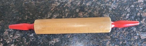 Antique 1940’s Maple Wood Rolling Pin Red Handles - Picture 1 of 8