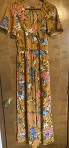 Band Of Gypsies Mustard Yellow Floral Jumper/ Jumpsuit W/ Pockets. Size S. Boho - Picture 1 of 12