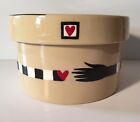 Alison Palmer Ceramic Cookie Jar Canister Signed With Spiral Lid Hand & Hearts