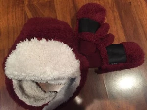 XS S 12 18 24 M BABY GAP Burgundy Sherpa Trapper Hat Mittens Baby Girl Boy NWT  - Picture 1 of 3