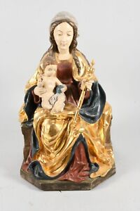 statua in legno antica Madonna con Bambino e scettro fine '800