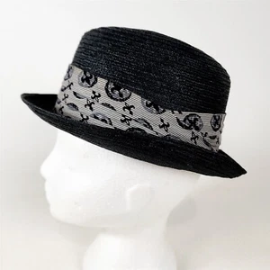 Vintage Trimable Fifth Ave Fedora Black Silver Straw Hat Size 6 7/8 - Picture 1 of 9