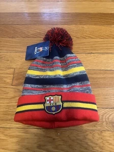 FC Barcelona Knitted Soccer Beanie Pom Cuff Winter Hat NWT OSFM Soccer Blue Red - Picture 1 of 8