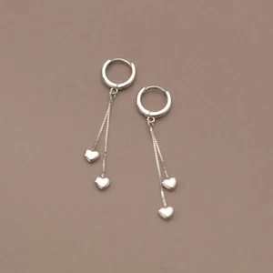 1 Pair Woman Real S925 Sterling Silver Heart Tassel Earring Clip Drop Dangle - Picture 1 of 6