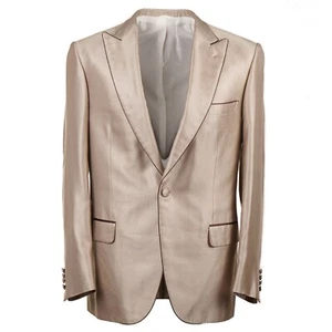 Brioni Peak Lapel Gold Silk Dinner Jacket with Piped Edging 38R Sport Coat NWT - Picture 1 of 11