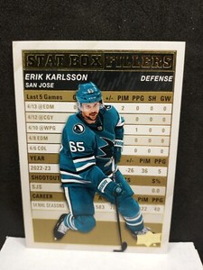 2023-24 Upper Deck Hockey Series 1 Erik Karlsson Stat Box Fillers Gold Sharks