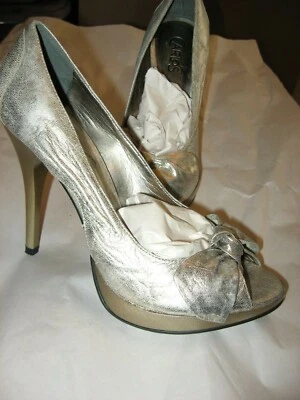 Diseñador Don Carlos Santana, TACONES Plataforma CUERO, Dorado, Dorado Claro, Puntera Abierta, 9M Foto 1 de 4