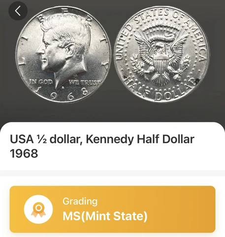 1968 D Kennedy Silver Clad Half Dollar, US 50c, Uncirculated, Mint State Cover