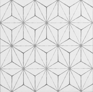 White Peel and Stick Floor Tiles 10 Pack Geometric Vinyl Easy Install 60x24 - Picture 1 of 8