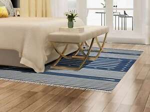 Handwoven Cotton Striped 4x6 Ft Living Room Area Rug Reversible For Home, Office