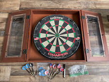 Unicorn Champion PDC Dart Board 18”, Wooden Case W/Plexiglass, 7 Darts Set