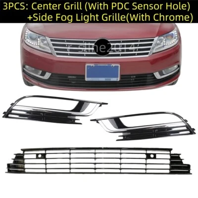 3PCS Front Grill Fits VW CC 2013-2018 Lower Center Grille * Side Fog Light Cover - Image 1 of 4