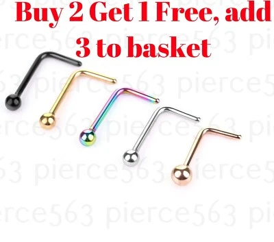 Nose Stud Surgical Steel Screw Ring Hoop Bone End Pin Piercing UK L Shape - Image 1 of 4