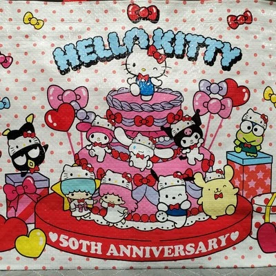 Bolso de Mano Hello Kitty 50 Aniversario Reutilizable para Compras de Comestibles Sanrio Daiso NUEVO Foto 1 de 4