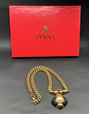 Collar Renacimiento Egipcio Vintage Ivana Trump Tono Dorado Imitación Perla Foto 1 de 4