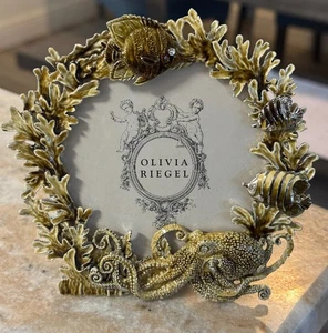 Stunning Olivia Riegel enameled frame round octopus coral sealife RT0073 - Picture 1 of 5