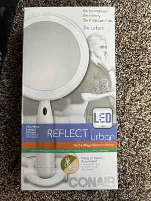 Nuevo espejo de tocador conair Reflect Urban LED 3x/1x aumento (colgante o soporte) Foto 1 de 2