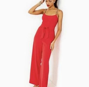 Lilly Pulitzer Zemira Overall Größe 16 neu mit Etikett $ 248 Gürtel rot gold Strampler formell - Bild 1 von 16