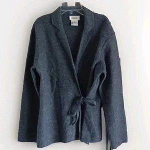 Talbots Strickjacke 100 % Wolle grau Pullover vorne zum Binden warm bequem Business gebraucht, in einwandfreiem Zustand - Bild 1 von 8