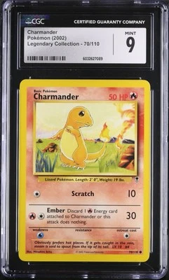 CGC 9 MINT Charmander 70/110 Legendary Collection Vintage 2002 WOTC Pokemon Card - Image 1 of 2