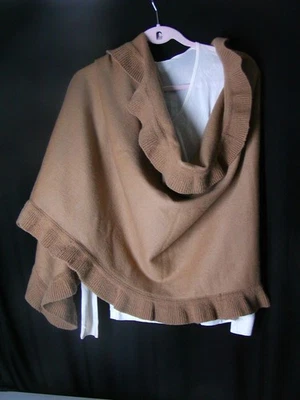 NUEVO NORDSTROM Mantón Envolvente de Lana Cachemira Bufanda con Volantes Camel Pashmina Foto 1 de 4