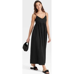 Robe maxi noire sans manches A New Day été décontractée avec poches L neuve avec étiquette - Photo 1/12