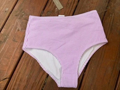 Parte inferior de bikini JCrew para mujer blanco lavanda Seersucker cintura alta talla pequeña nueva con etiquetas Foto 1 de 2