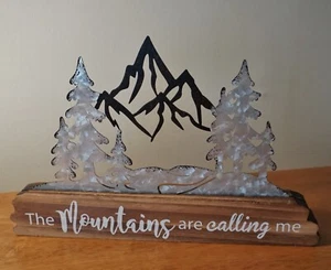 Mountains Calling METAL SCULPTURE SIGN Forest Rustic Lodge Cabin Home Decor NEW - Picture 1 of 5