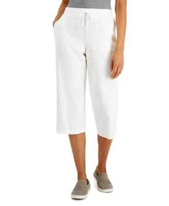 Karen Scott Knit Capri Pull on Pants - Bright White SZ-M - Picture 1 of 3