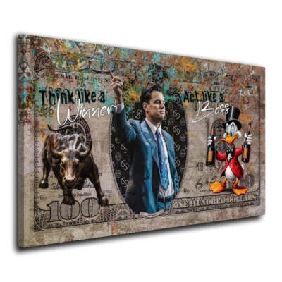 Wolf of Wall Street Pop Art Comic Erfolg Leinwandbild Wandbild Kunstdruck Wandde - Bild 1 von 4