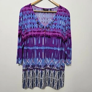 Top túnica Susan Graver artesanal púrpura con cuentas tejido líquido talla 1X Boho Hippie Artístico - Imagen 1 de 12