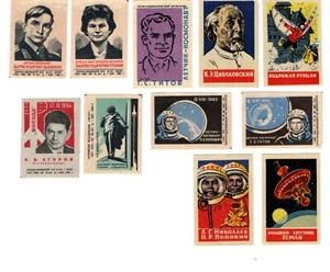 11 Mid Century Soviet Space Exploration Matchbox Labels - Picture 1 of 1