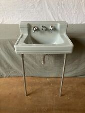 Vtg Deco Platinum Grey Porcelain Bathroom Wall Sink Legs Old Standard 518-23E