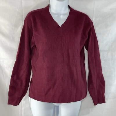 Nine West женщин v-образным вырезом свитер фигурка бордовый LS вязаный ребристый свитер размер XS новый с Ярлыками - Изображение 1 из 4
