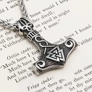 Viking Mjolnir Thor's Hammer Valknut Stainless Steel Pendant Necklace - Picture 1 of 7