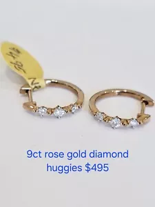 9ct gold diamond Huggie earrings - Picture 1 of 4