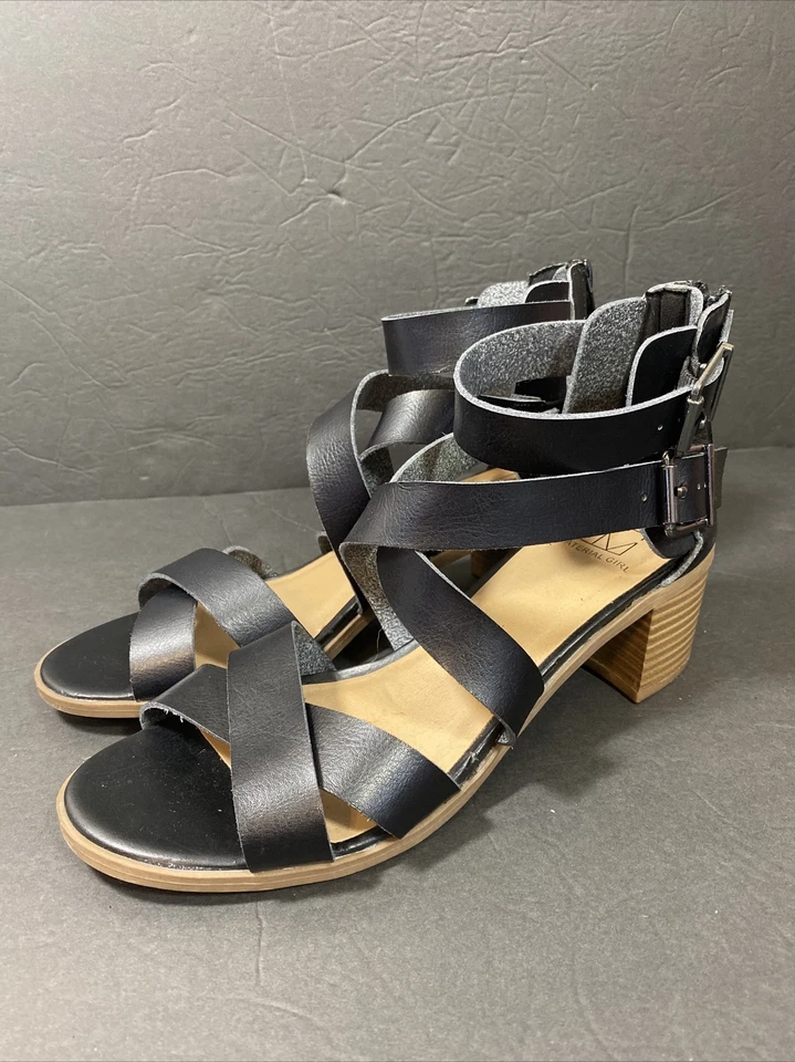 Material Girl Ankle Strap Chunky Heels Women Size 8M, Black - Image 1 of 4