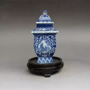Old Chinese Blue and white Porcelain qing Dynasty Pagoda shaped tea jar vase15cm - Picture 1 of 6