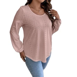 Casual Solid Scoop Neck Long Sleeve Dusty Pink Plus Size T-shirts (Women's) - Picture 1 of 2