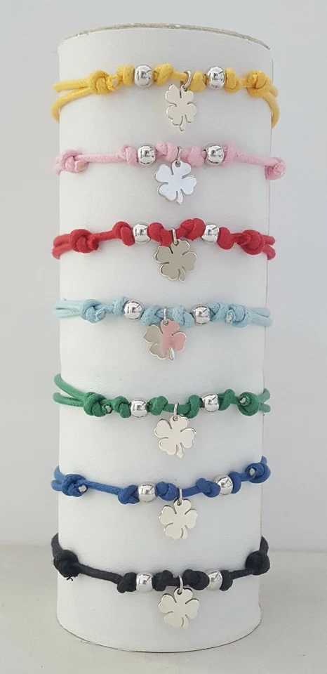 BRACCIALE COLORATO CON PEPITE GRANELLI ARGENTO 925 CIONDOLO QUADRIFOGLIO ARGENTO - Immagine 1 di 1