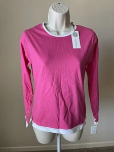Crable Women’s Pink & White Trim Crew Neck Long Sleeve Comfort T-Shirt s S - Picture 1 of 9