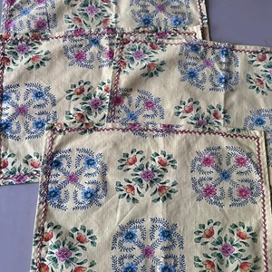 Manteles individuales April Cornell 4 rayas florales amarillas borde bordado India leer - Imagen 1 de 12