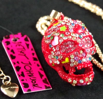 NUEVO CON ETIQUETAS COLLAR CALAVERA AZÚCAR BETSEY JOHNSON 3-D ESTRÁS HALLOWEEN DÍA DE LOS MUERTOS Foto 1 de 4