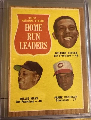 1961 Topps Willie Mays, Orlando Cepeda, Frank Robinson NL HR Leaders - Image 1 of 4