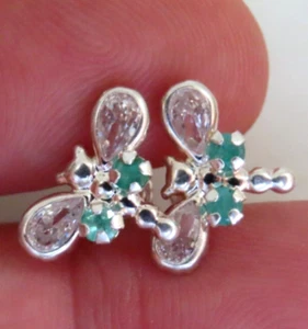 Pendientes pequeños de plata 925 con 2 esmeralda naturales - MARIPOSA - Imagen 1 de 7