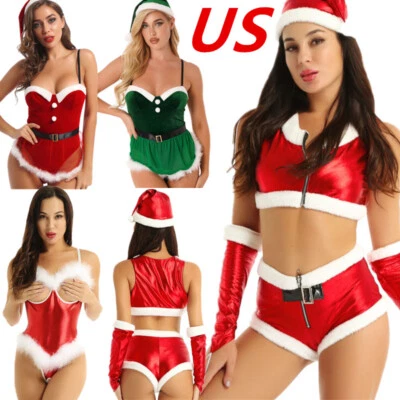Women's Sexy Xmas Bodysuit Outfits Christmas Cosplay Fancy Dress Up Costume - Image 1 of 2