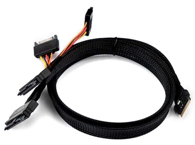 Slim Line SAS 8654 8i bis 2 x 8639 15-polig Sata Strom Datenserver Kabel 0,5 m - Bild 1 von 3