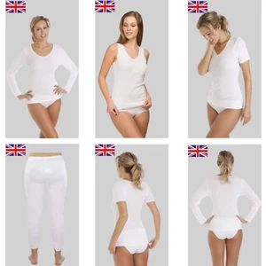 Womens Brushed Cotton Thermal Underwear Soft Vest Ladies Tops Pantee Long Johns - Picture 1 of 11