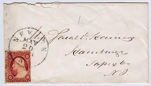 #26A-3 Cents 1857, 67L10e "NEWARK/MAI/20/1858/NJ" to Hamberg, Sussex Co, NJ - Bild 1 von 2